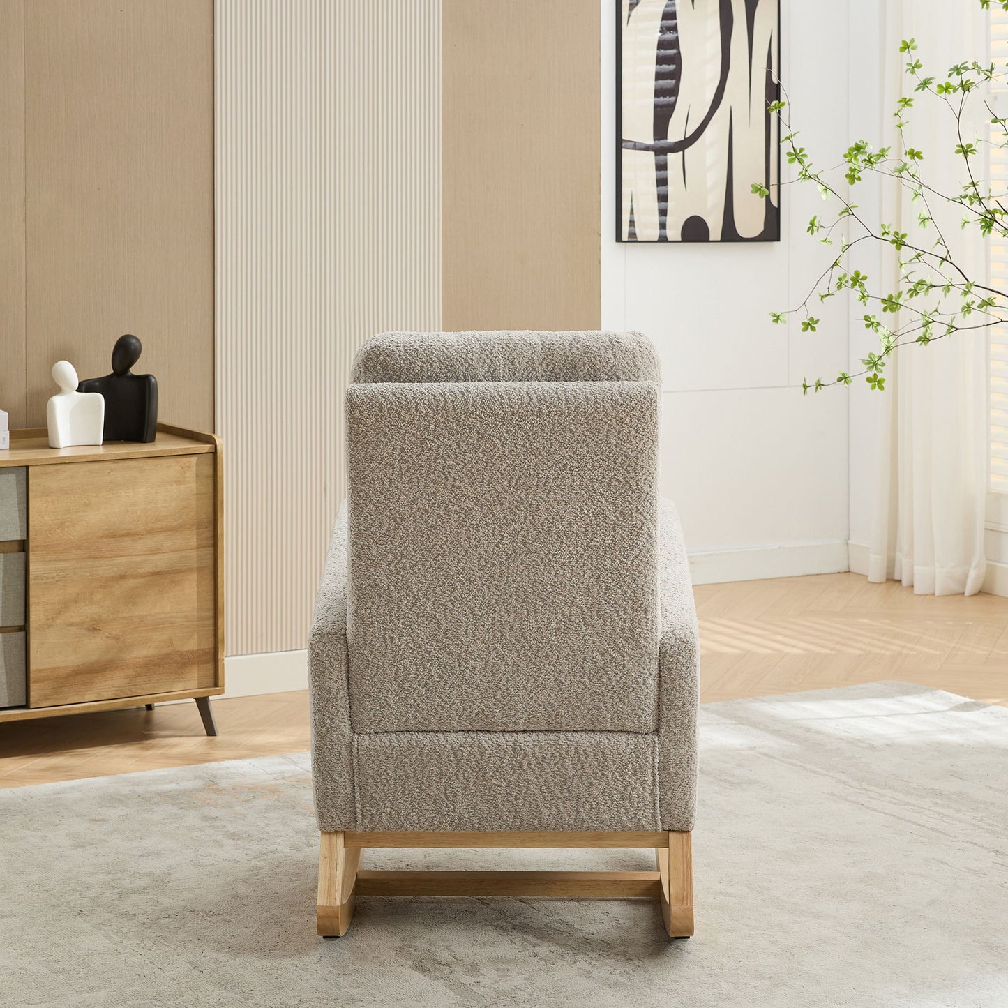 Rocking Chair For Nursery, High Back Glider Chair With Retractable Footrest, Side Pocket, Rocking Accent Armchair With Rubber Wood Legs For Living Room / Bedroom - Light Gray