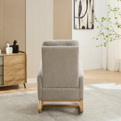 Rocking Chair For Nursery, High Back Glider Chair With Retractable Footrest, Side Pocket, Rocking Accent Armchair With Rubber Wood Legs For Living Room / Bedroom - Light Gray