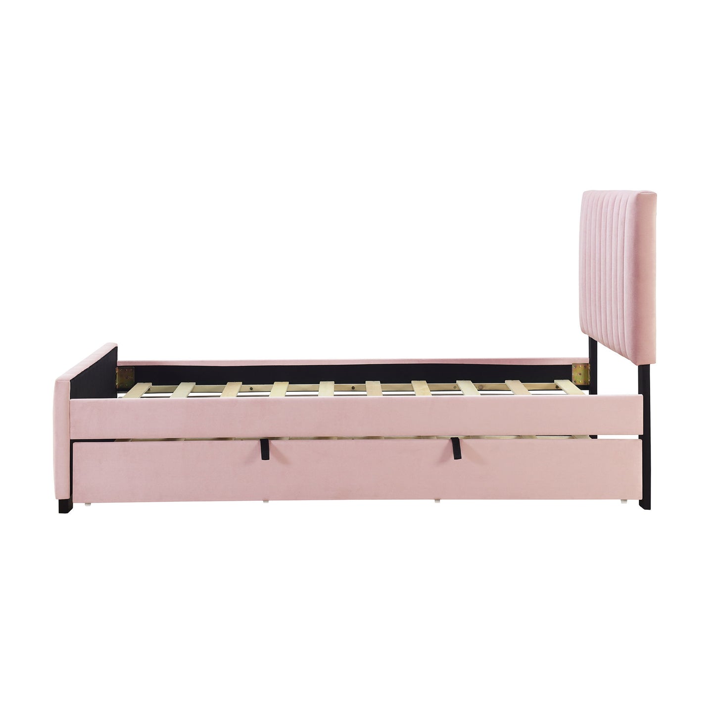 Twin Size Upholstered Platform Bed With Twin Size Trundle - Pink