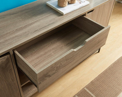 Buffet With Metal Legs With Two Door One Drawer Six Shelves - Brown / Black