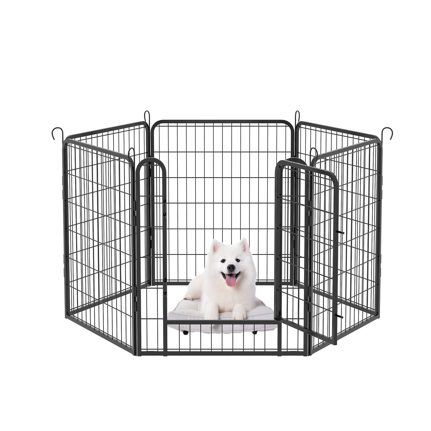 53.94" 6 Panels Heavy Duty Metal Playpen With Door, Dog Fence Pet Exercise Pen For Outdoor, Indoor - Black