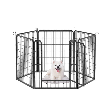 53.94" 6 Panels Heavy Duty Metal Playpen With Door, Dog Fence Pet Exercise Pen For Outdoor, Indoor - Black
