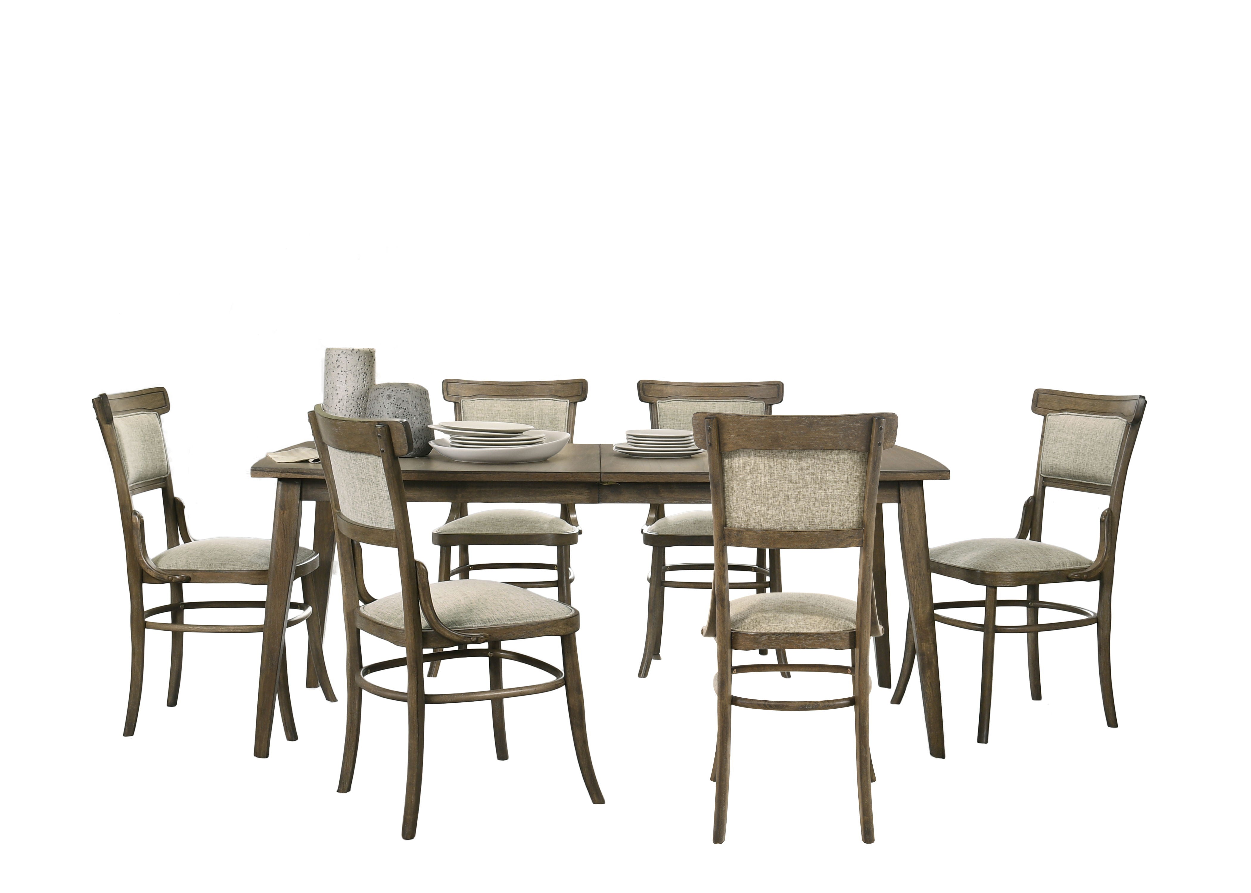 Bistro - 7 Piece Dining Table With Off White Fabric Dining Chairs (Set of 7) - Vintage Walnut