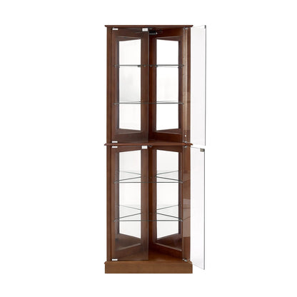 Corner Curio Dispaly Cabinet With Lights, Adjustable Tempered Glass Shelves, Mirrored Back (E26 Light Bulb Not Included) - Walnut