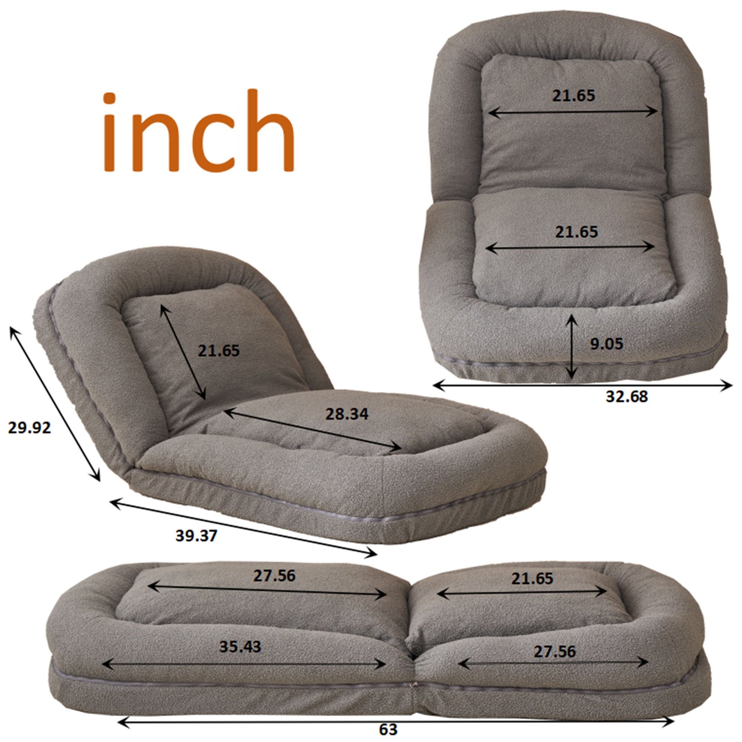 Triple Fold Down Metal Gray Sofa - Gray