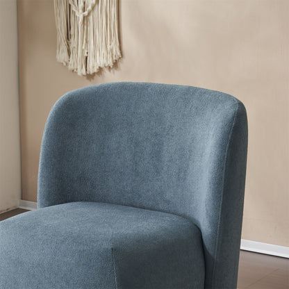 Modern Low Back Accent Chair, Upholstered Armless Living Room Chairs, Round Pine Wood Feet, For Small Living Spaces, Living Room - Blue