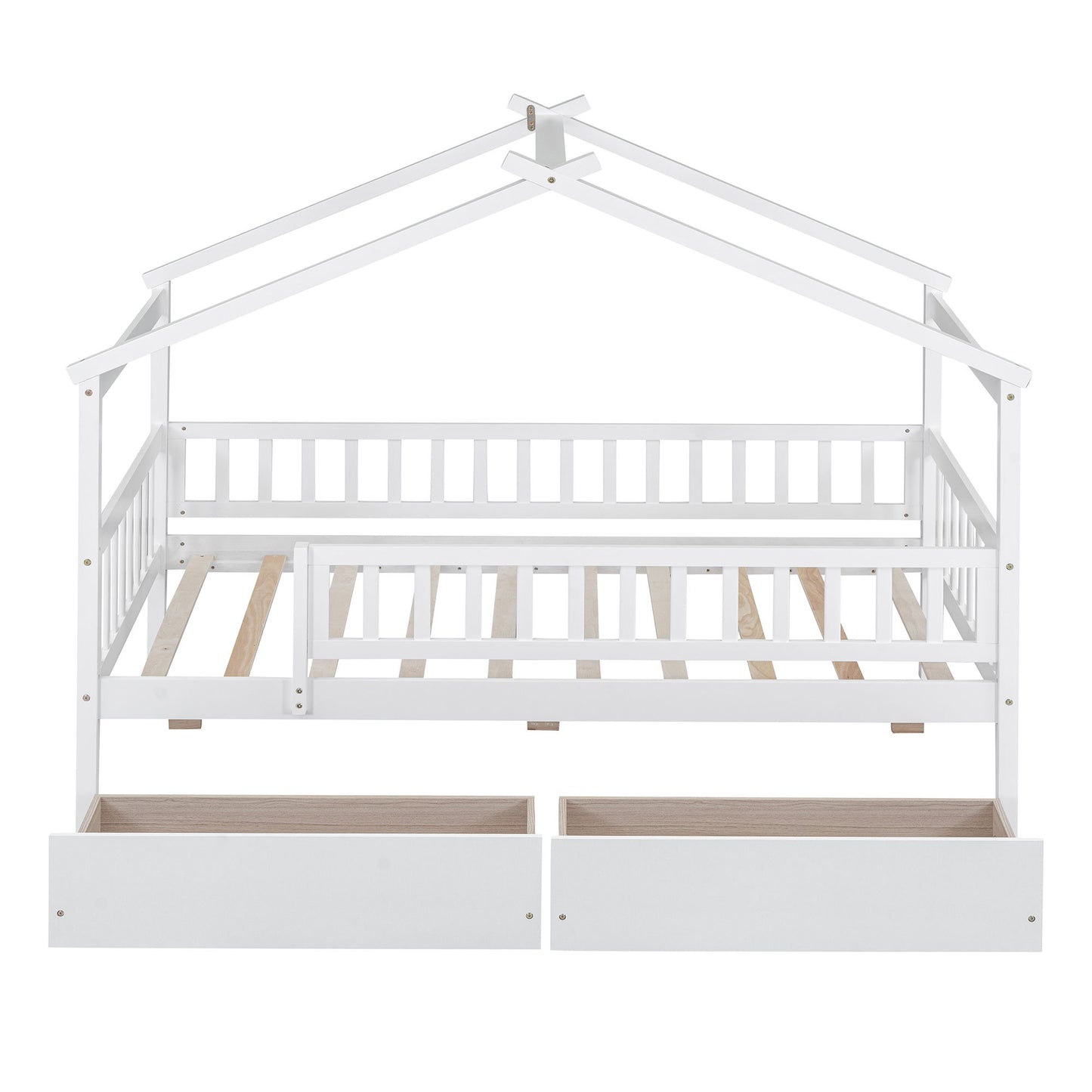 Twin Size House Bed With 2 Drawers - White