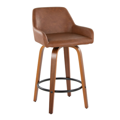 Daniella - Contemporary Fixed Height Counter Stool With Swivel With Round Footrest (Set of 2) - Walnut / Camel