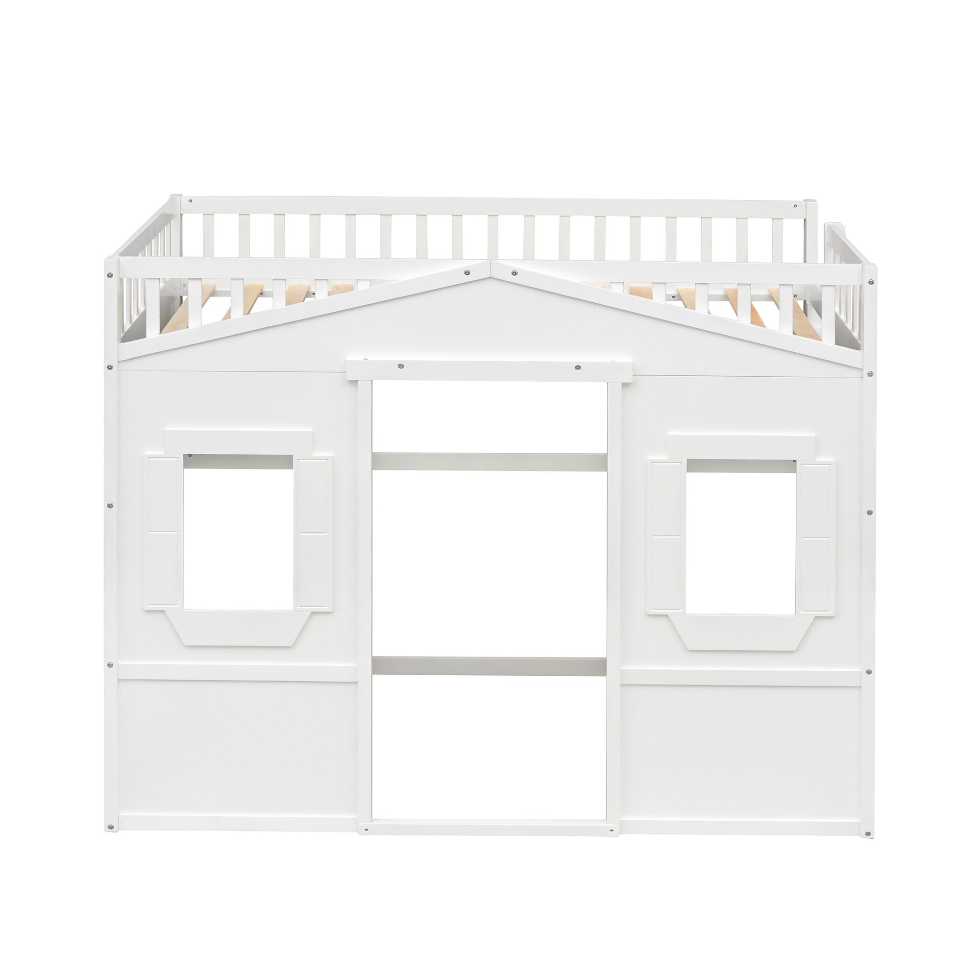 Twin Size House Loft Bed With Ladder - White