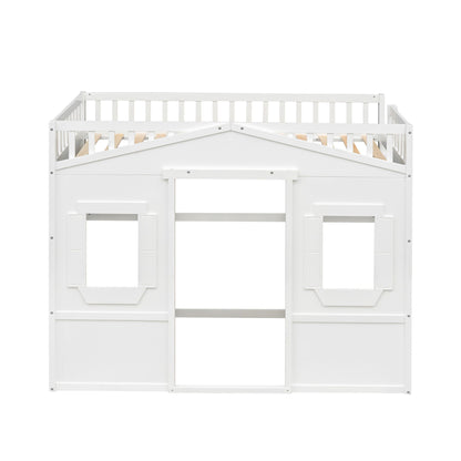 Twin Size House Loft Bed With Ladder - White