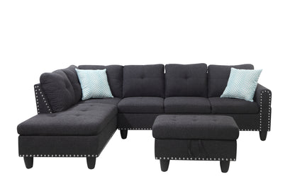 Alger - 98" Wide Left Hand Facing Sofa & Chaise With Ottoman - Charcoal Gray