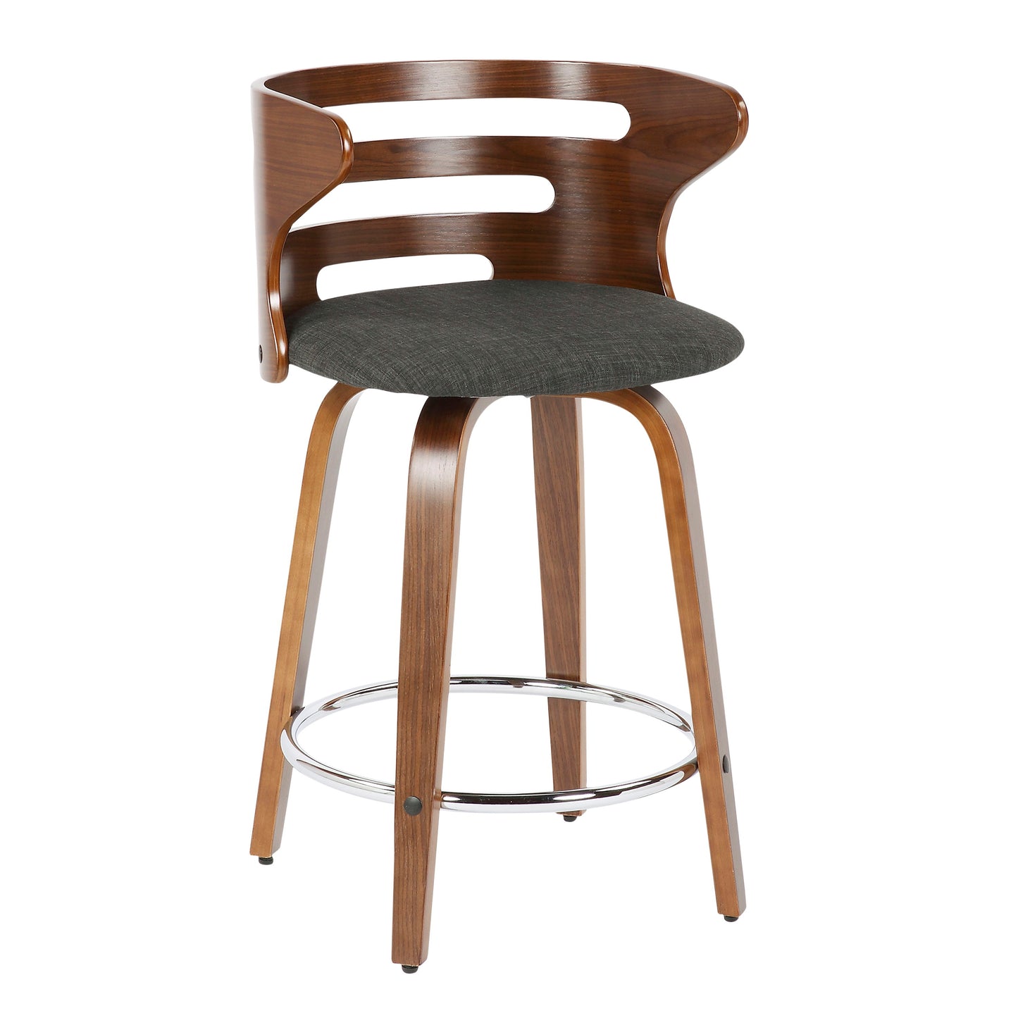Cosini - Mid-Century Modern Counter Stool With Swivel (Set of 2) - Walnut / Charcoal