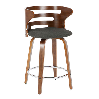 Cosini - Mid-Century Modern Counter Stool With Swivel (Set of 2) - Walnut / Charcoal