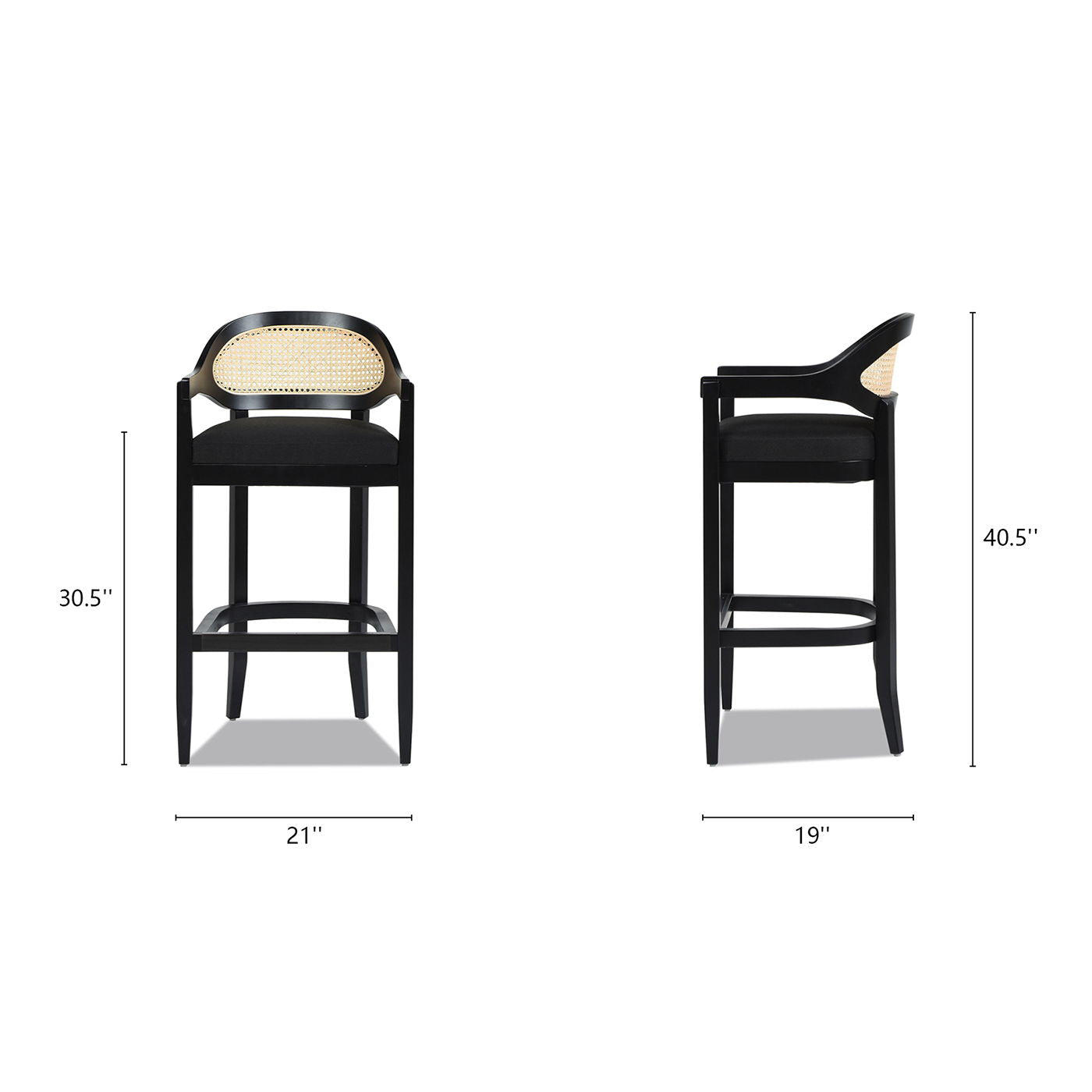 Americana - Mid-Century Modern Cane Back Bar Stool - Jet Black