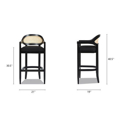 Americana - Mid-Century Modern Cane Back Bar Stool - Jet Black