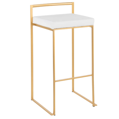 Fuji - Contemporary / Glam Stackable Barstool (Set of 2) - Gold / White
