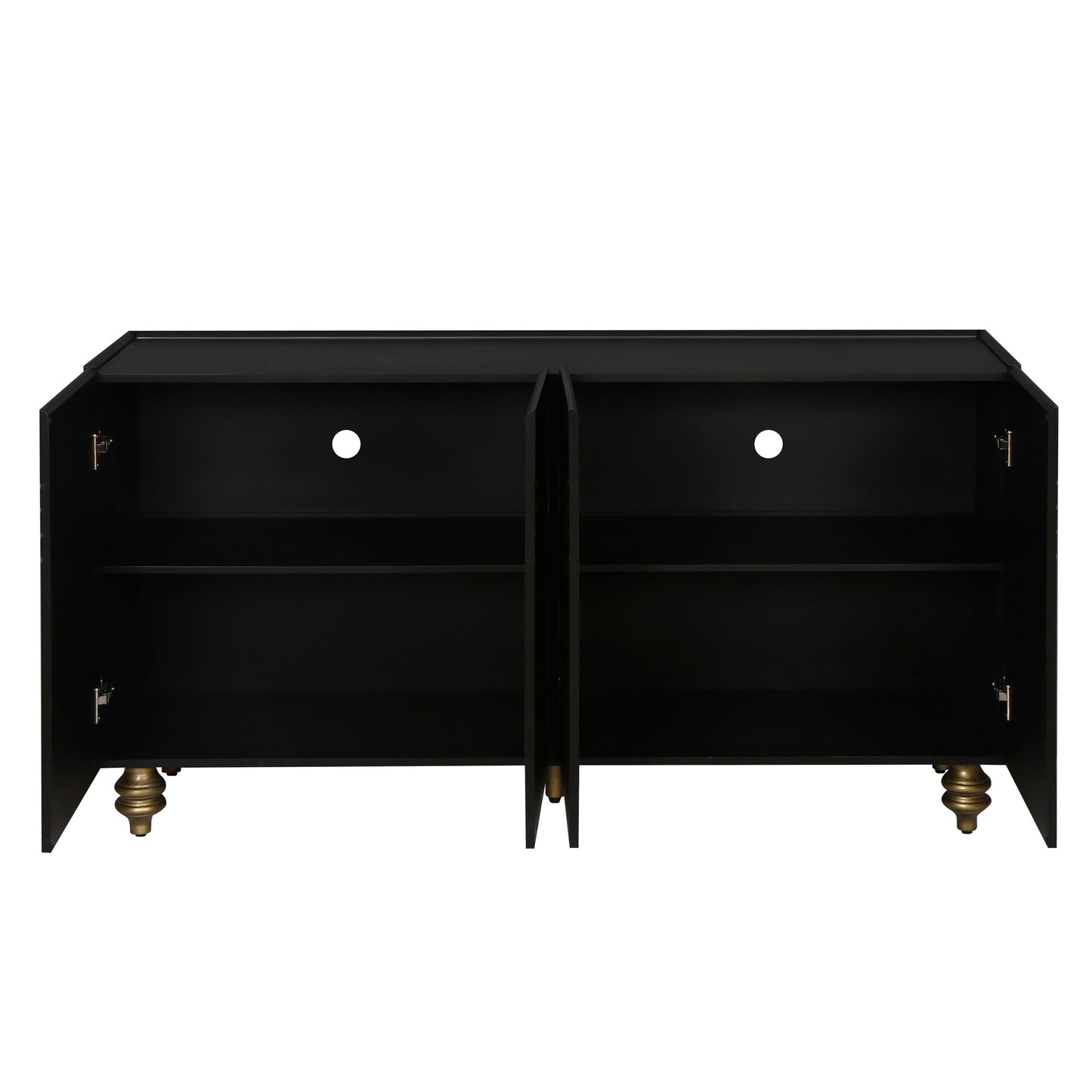 4 Door Cabinet Modern Fluted Sideboard Buffet With Storage, Curve Element With Strict Lines - Black