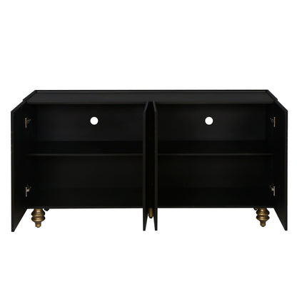 4 Door Cabinet Modern Fluted Sideboard Buffet With Storage, Curve Element With Strict Lines - Black