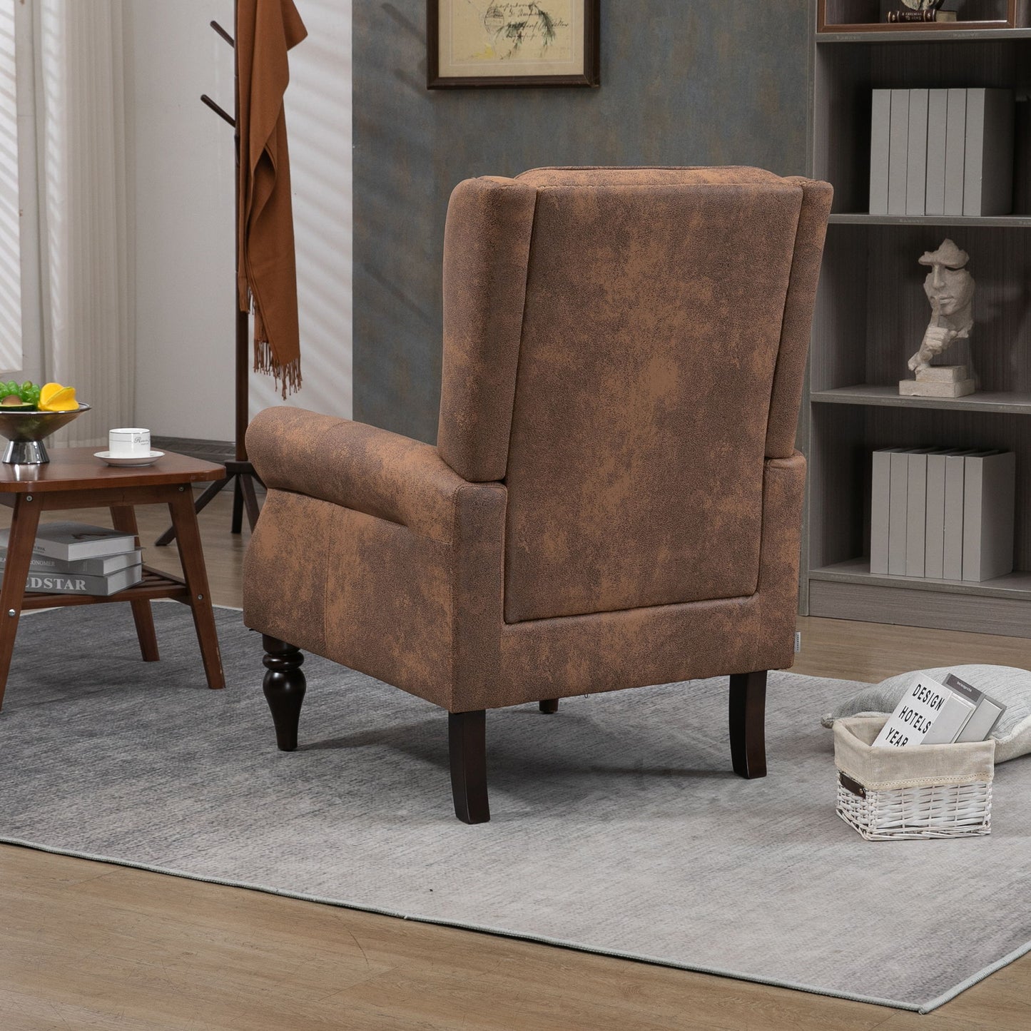 Modern Wood Frame Armchair With Sturdy Wood Legs And Microsuede Upholstery For Living Room