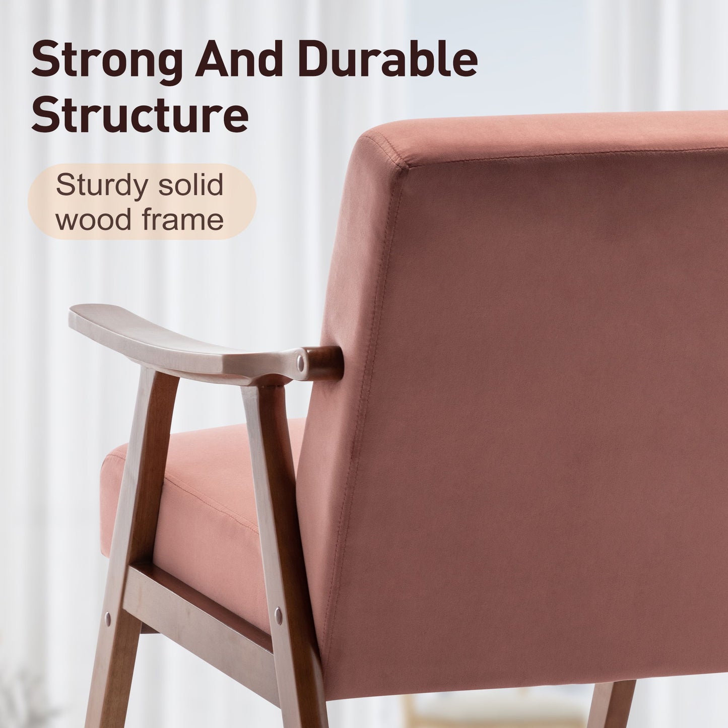 Mid Century Modern Wingback Accent Chair With Solid Wood Frame And Extra Thick Backrest - Lounge Chair For Living Room, Bedroom, Or Reading Room - Pink