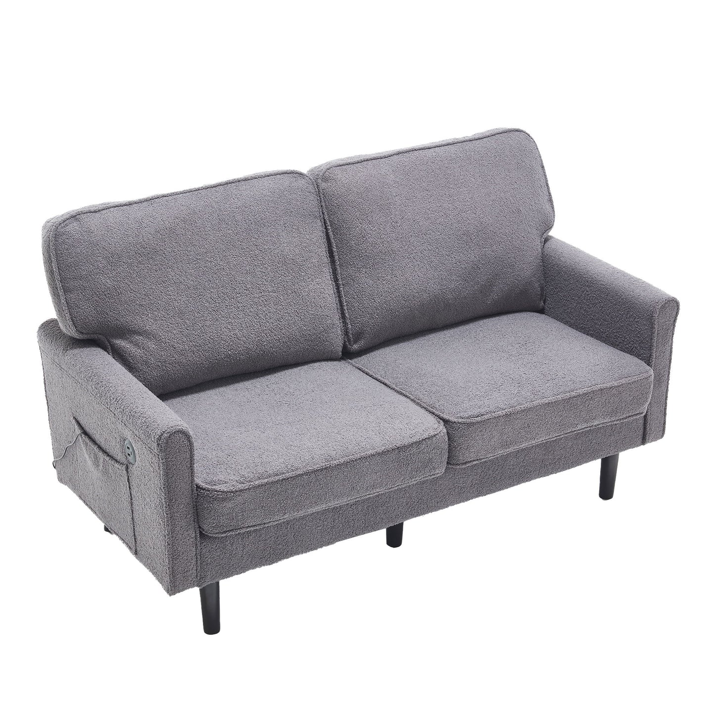 Mid Century Modern Loveseat Sofa, 2 Seater With USB & Removable Pillow Cover - Gray