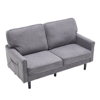 Mid Century Modern Loveseat Sofa, 2 Seater With USB & Removable Pillow Cover - Gray