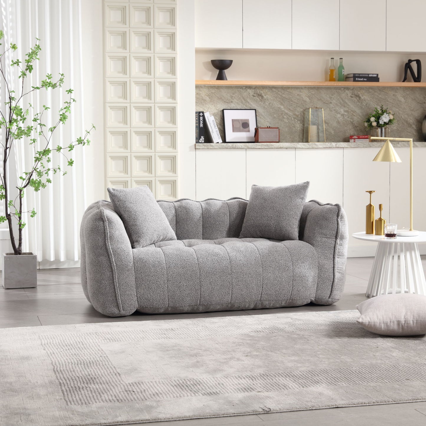 Soft Beanbag Chair With High Resilience Foam Core For Two People - Gray