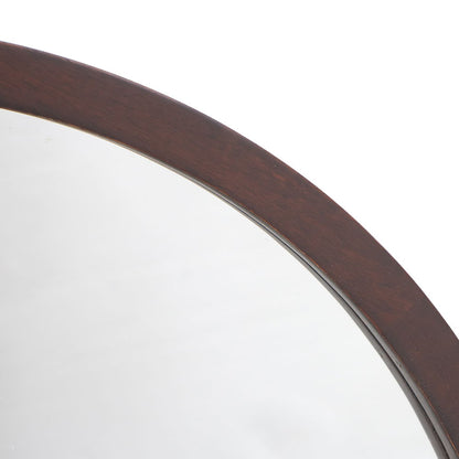 Circle Wall Mirror With Wooden Frame And Walnut Finish, Wall Mirror For Living Room Dining Room - Brown