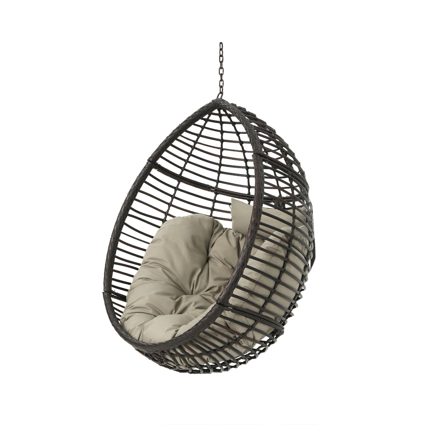 Hanging Basket Chair With Metal Frame And Seat Cushion - Khaki