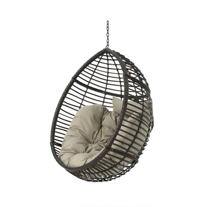 Hanging Basket Chair With Metal Frame And Seat Cushion - Khaki