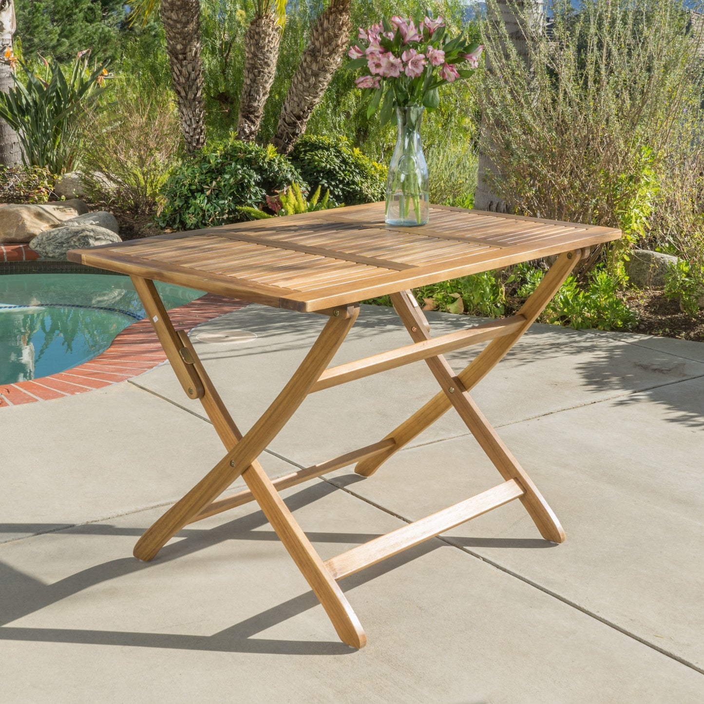 Blissique - Outdoor Foldable Wood Dining Table With Slat Design - Natural