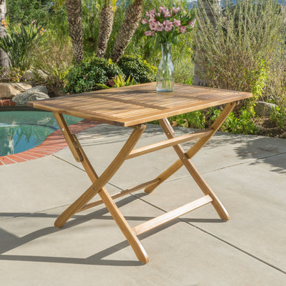 Blissique - Outdoor Foldable Wood Dining Table With Slat Design - Natural
