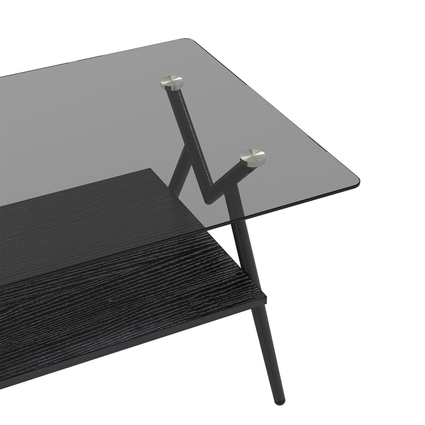 Rectangle Coffee Table With Tempered Glass Top And Black MDF Shelf, Modern Table For Living Room - Gray