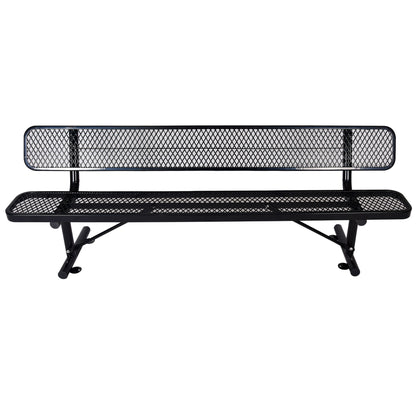 8' Outdoor Steel Bench With Backrest - Black