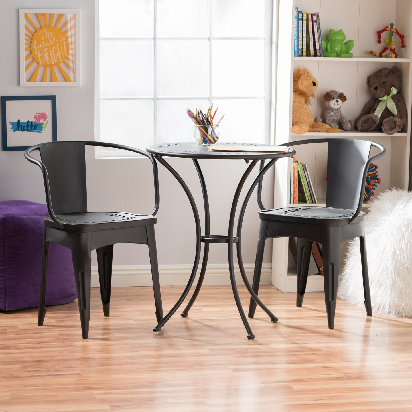 Ambrosia - 3 Piece Bistro Set With Leaf Motifs Top And Seat - Black