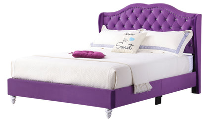 Queen Elegant Transitional Upholstered Bed - Purple