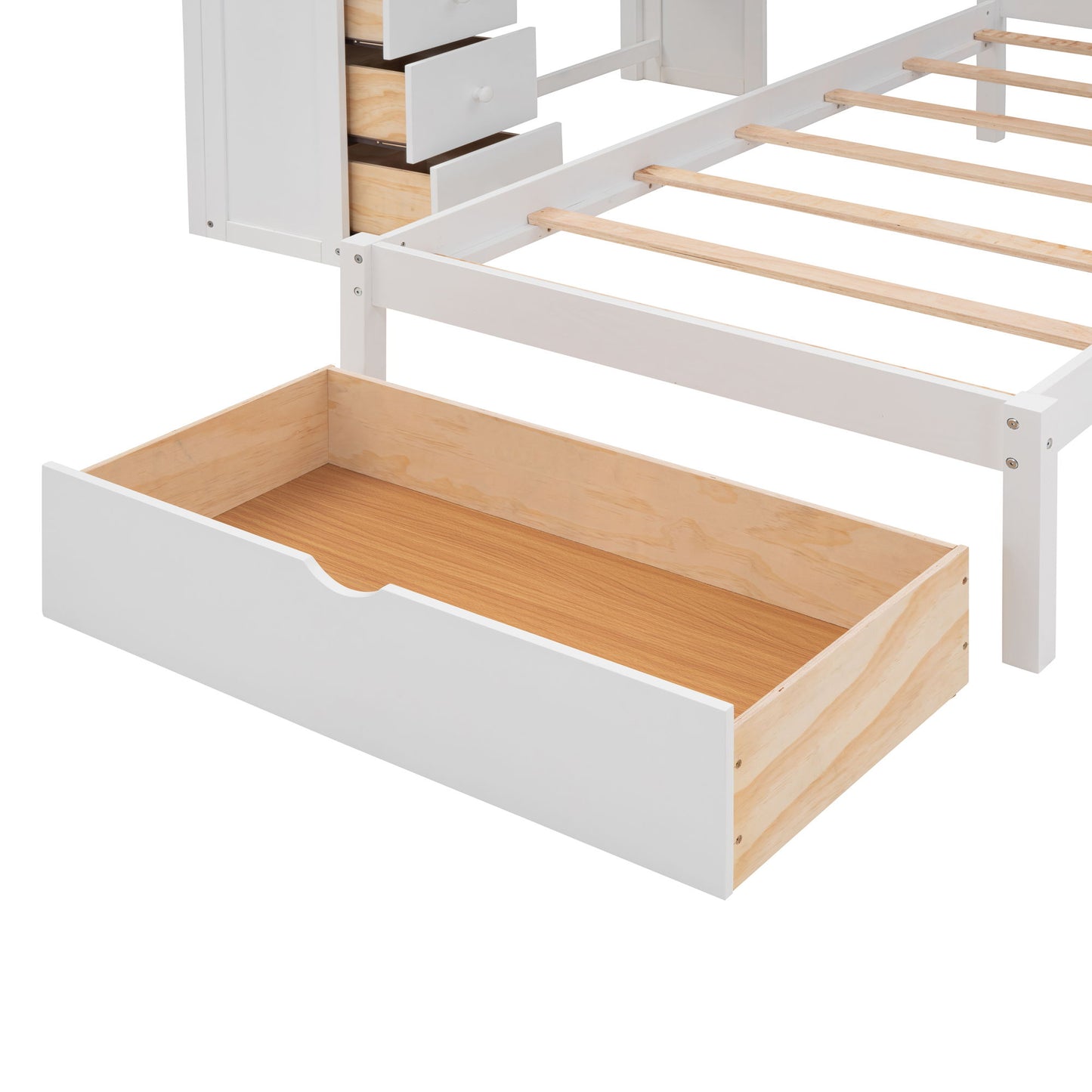 Full Over Twin Bunk Bed With Desk, Drawers And Shelves - White