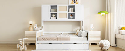 Full Size Wooden Daybed & Twin Size Trundle, And All In One Cabinet And Shelf - White