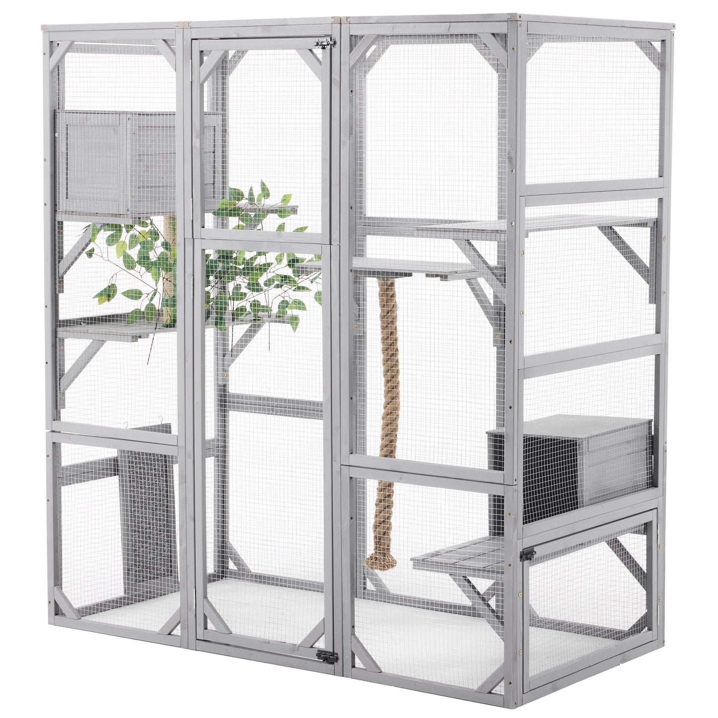 Outdoor Cat House, Diy Cat Enclosure Catio With Double Enter Doors - Light Gray
