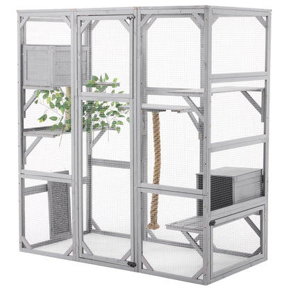 Outdoor Cat House, Diy Cat Enclosure Catio With Double Enter Doors - Light Gray
