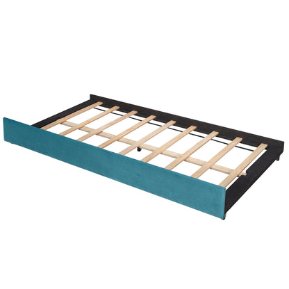 Twin Size Upholstered Daybed Sofa Bed With Trundle And Slat - Blue