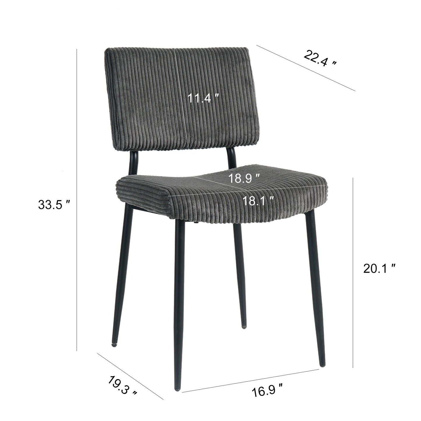Modern Dining Chair (Set of 2) Fabric Upholstered With Black Metal Legs, Home And Bedroom Use - Gray