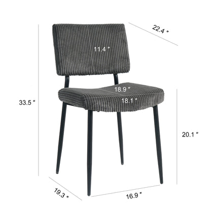 Modern Dining Chair (Set of 2) Fabric Upholstered With Black Metal Legs, Home And Bedroom Use - Gray
