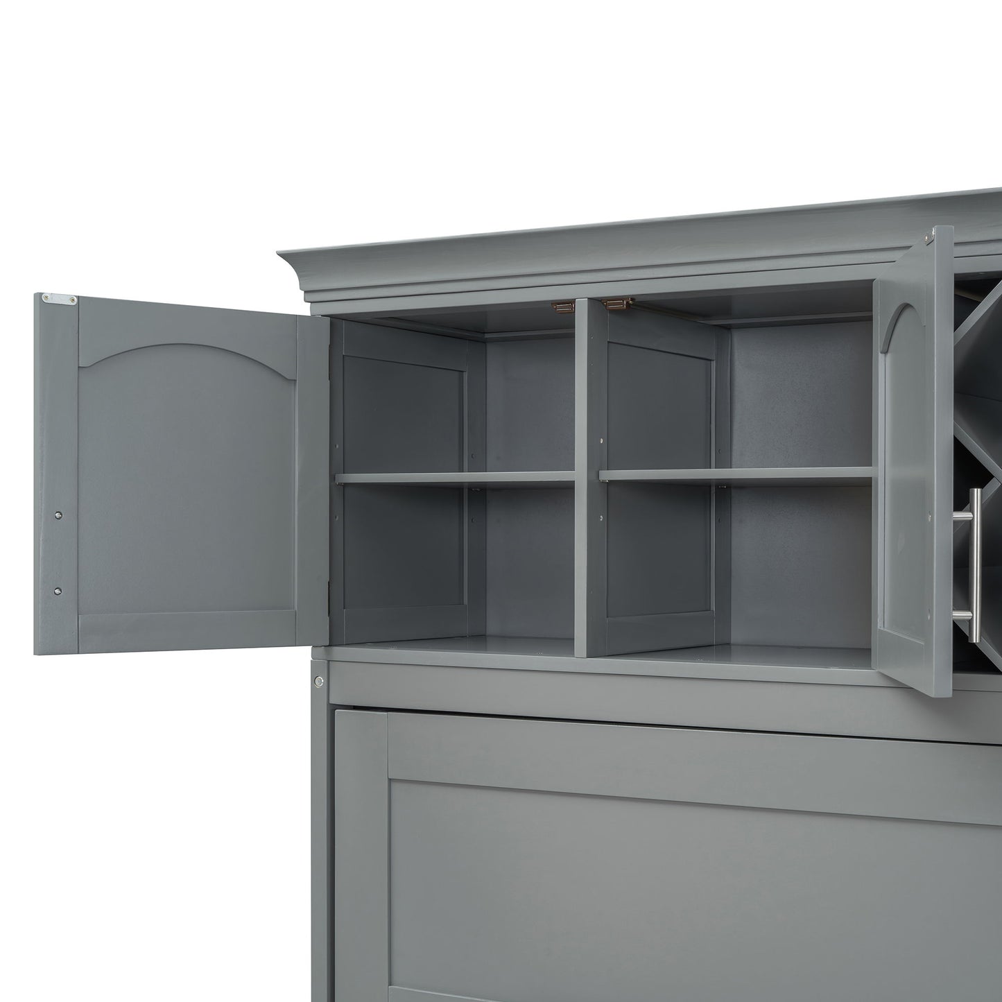 Queen Size Murphy Wall Bed With Top Cabinets & Wine Rack - Gray