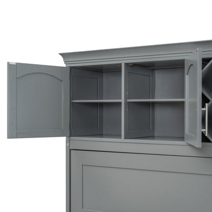 Queen Size Murphy Wall Bed With Top Cabinets & Wine Rack - Gray