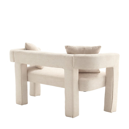 Modern Loveseat Sofa, Comfy Upholstered 2 Seater Sofa - Beige