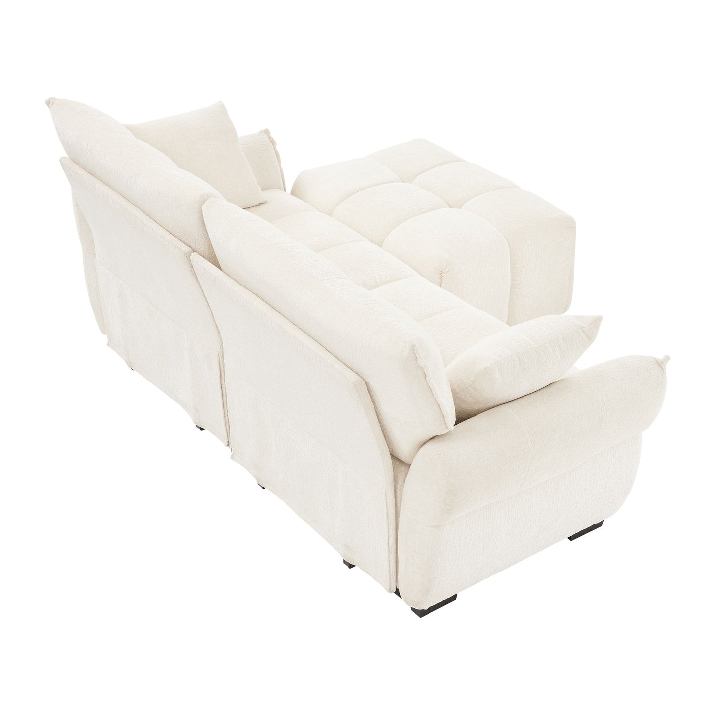 Modern Fabric 2 Seater Sofa With Ottoman Minimalist Design - White