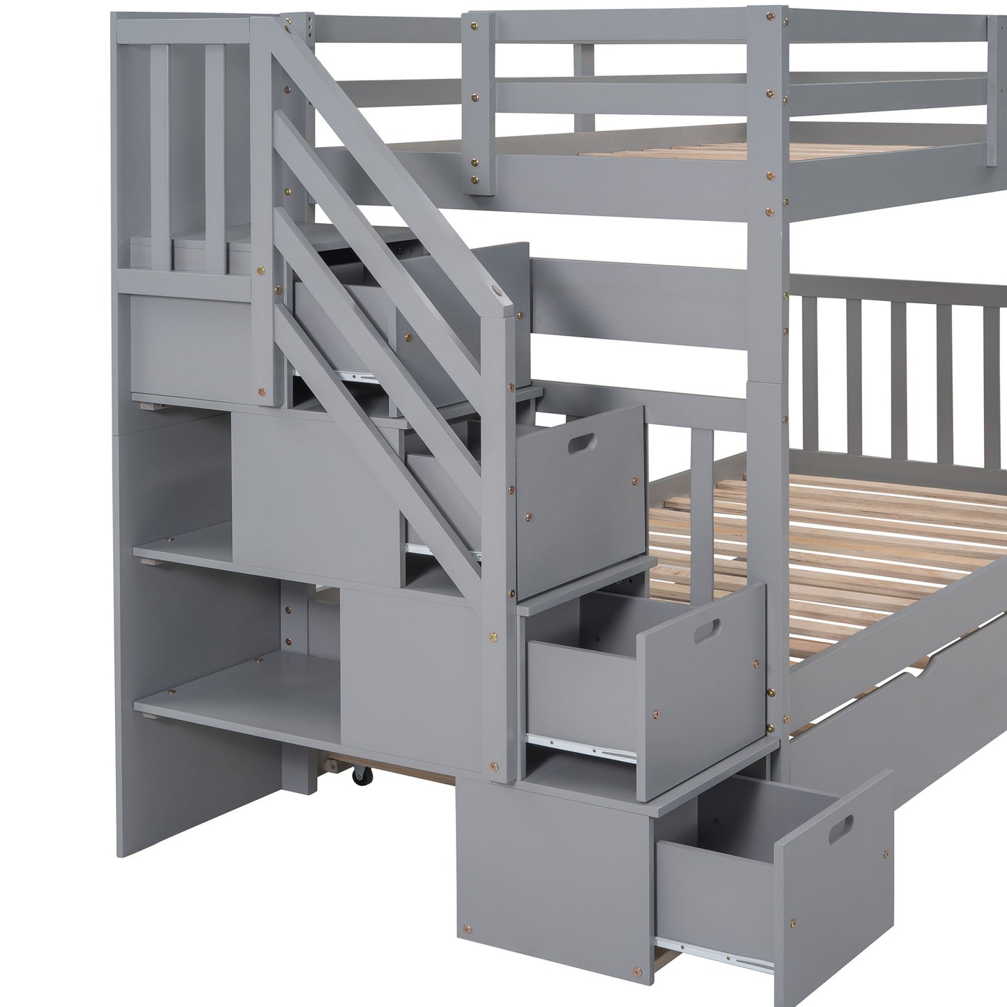 Twin Over Twin / Full Bunk Bed With Twin Size Trundle - Gray