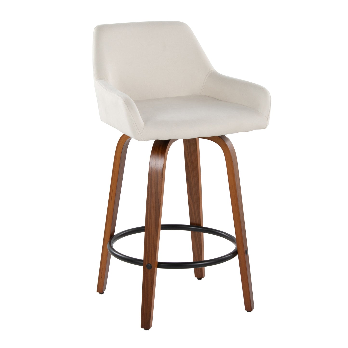 Daniella - Contemporary Fixed Height Counter Stool With Swivel With Round Footrest (Set of 2) - Walnut / Cream