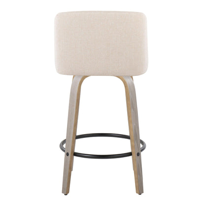 Toriano - Contemporary Fixed Height Counter Stool With Swivel And Round Footrest (Set of 2) - Light Gray / Cream